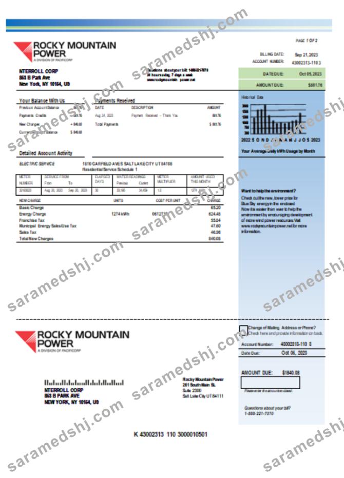 Rocky Mountain Power electricity utility business bill, SCR